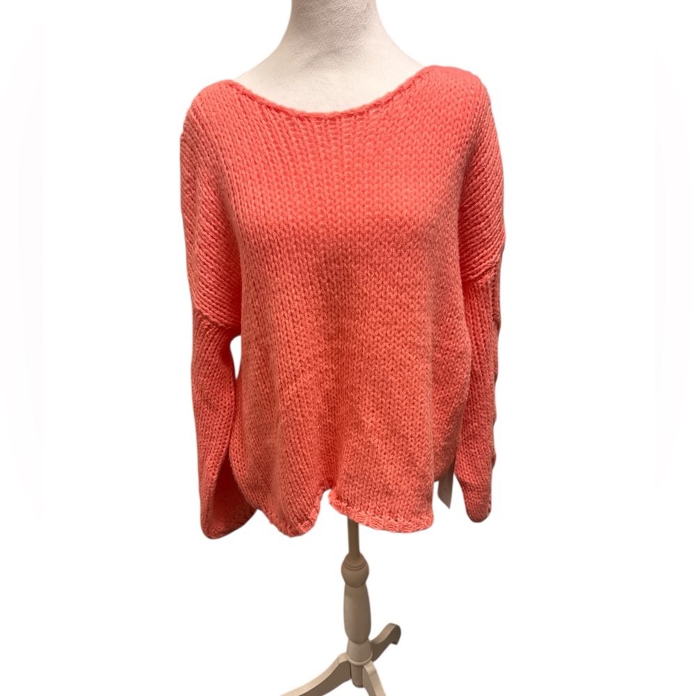 Coral Drop shoulder, open knit oversized Sweater